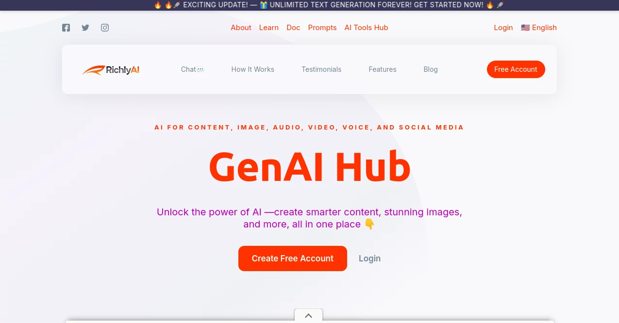 Screenshot of RichlyAI – An AI tool in the ,AI Photo & Image Generator ,AI Content Generator ,AI Social Media Assistant ,AI Writing Assistants  category, showcasing its interface and key features.
