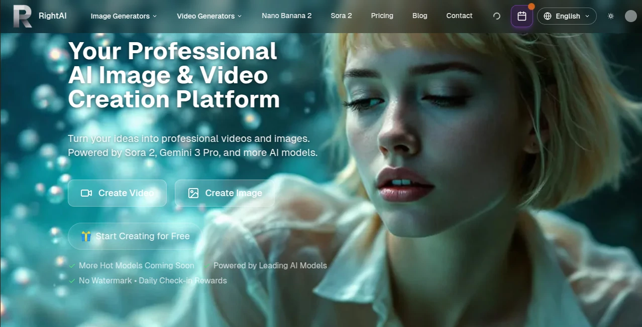 Screenshot of RightAI – An AI tool in the ,AI Image to Video ,AI Art Generator ,AI Video Generator ,AI Text to Video  category, showcasing its interface and key features.