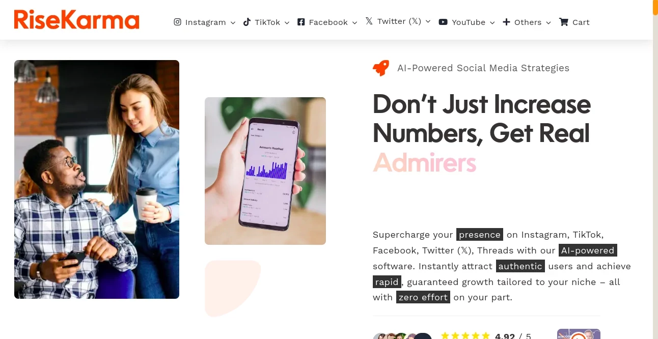 Screenshot of RiseKarma – An AI tool in the ,AI Advertising Assistant ,AI Analytics Assistant ,AI Social Media Assistant ,AI Lead Generation  category, showcasing its interface and key features.