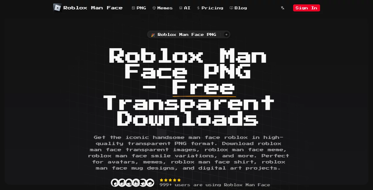 Screenshot of Roblox Man Face – An AI tool in the ,Photo & Image Editor ,AI Image to Image ,AI Design Generator ,AI Fun Tools  category, showcasing its interface and key features.