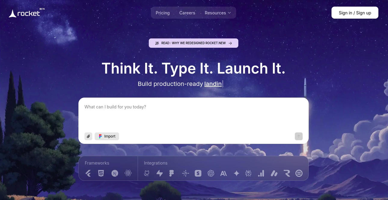 Screenshot of Rocket – An AI tool in the ,AI Landing Page Builder ,AI Website Builder ,AI No-Code & Low-Code ,AI App Builder  category, showcasing its interface and key features.