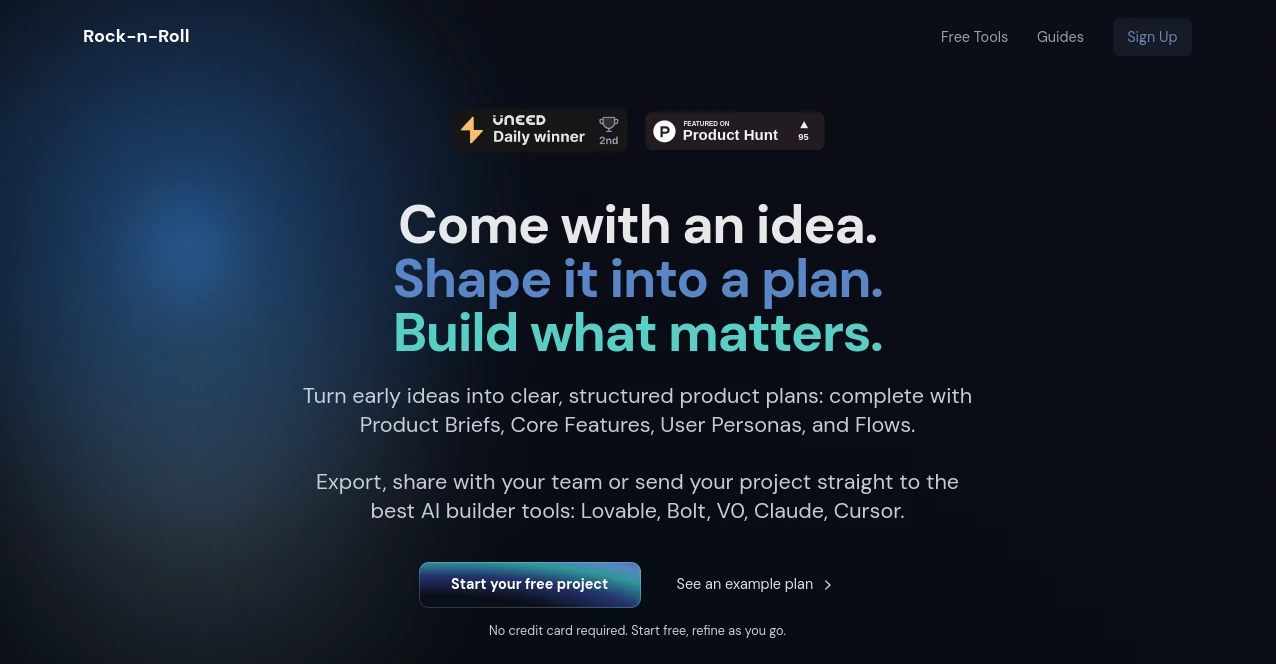 Screenshot of Rock-n-Roll – An AI tool in the ,AI Product Description Generator ,AI Research Tool ,AI Roadmap Generator ,AI Project Management  category, showcasing its interface and key features.