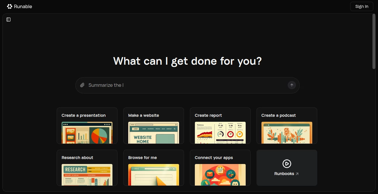 Screenshot of Runable – An AI tool in the ,AI Code Assistant ,AI Developer Tools  category, showcasing its interface and key features.