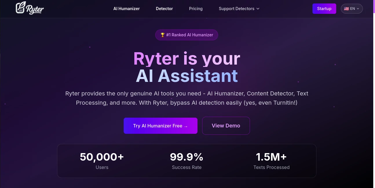 Screenshot of Ryter – An AI tool in the ,AI Rewriter ,AI Summarizer ,AI Content Generator ,AI Plagiarism Checker  category, showcasing its interface and key features.