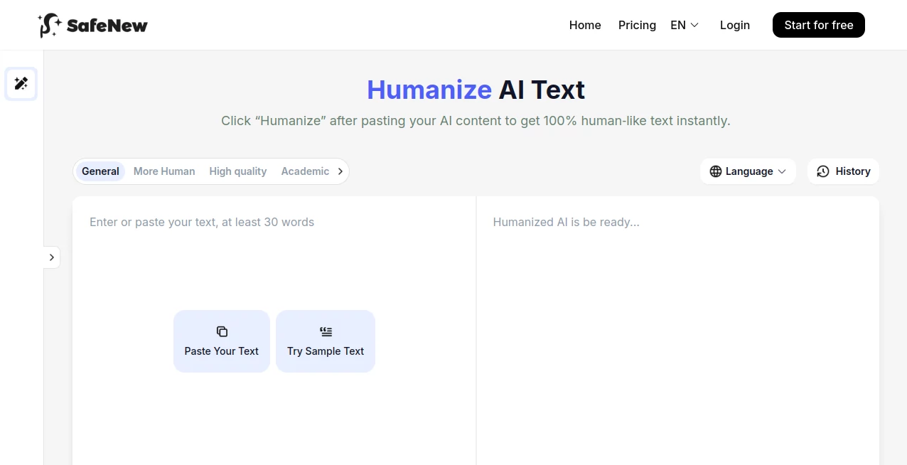 Screenshot of SafeNew – An AI tool in the ,AI Rewriter ,AI Writing Assistants ,AI Content Generator ,AI Grammar Checker  category, showcasing its interface and key features.