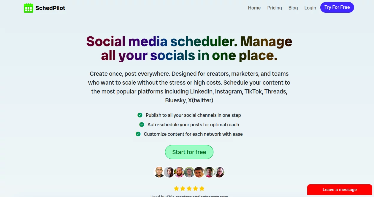 Screenshot of Schedpilot – An AI tool in the ,AI Content Generator ,AI Analytics Assistant ,AI Social Media Assistant ,AI Team Collaboration  category, showcasing its interface and key features.