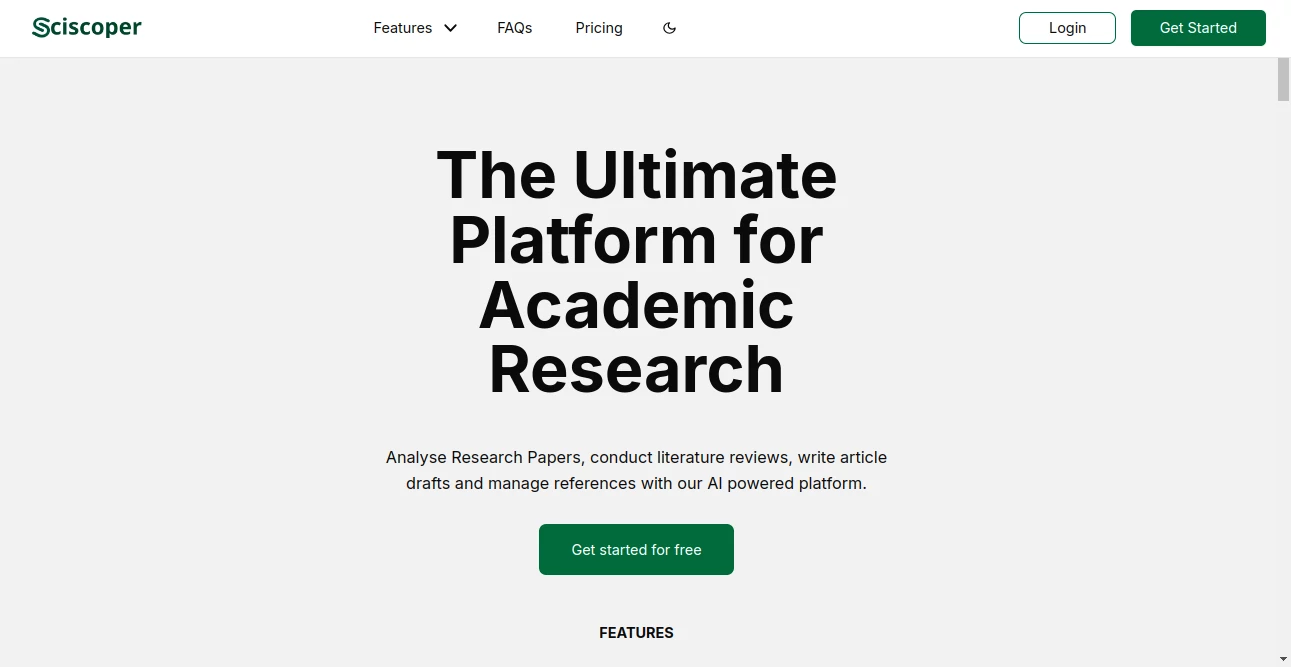 Screenshot of SciScoper – An AI tool in the ,AI Summarizer ,AI Research Tool ,AI Knowledge Management  category, showcasing its interface and key features.