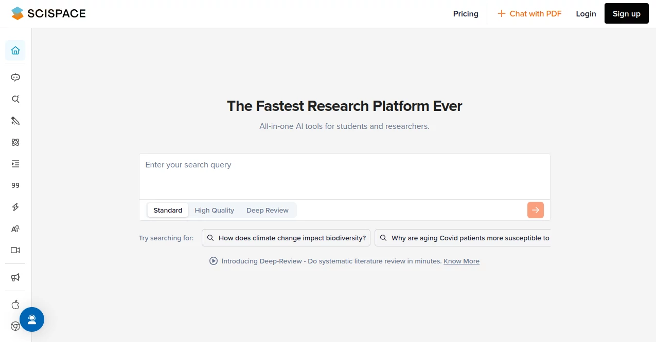 Screenshot of SciSpace – An AI tool in the ,AI Papers ,AI Research Tool ,AI Chatbot ,AI Tools Directory  category, showcasing its interface and key features.