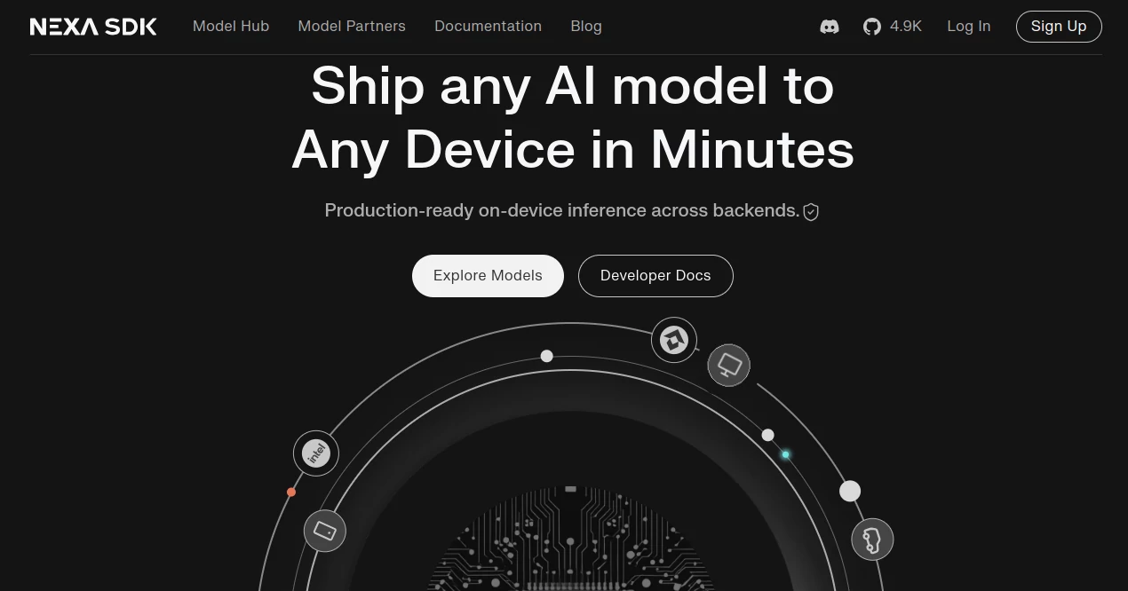 Screenshot of Nexa SDK – An AI tool in the ,AI No-Code & Low-Code ,AI API Design ,AI Developer Docs ,AI Developer Tools  category, showcasing its interface and key features.