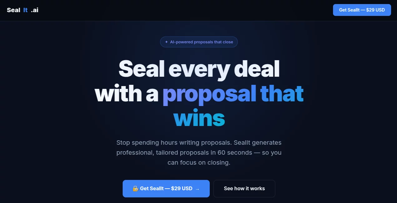 Screenshot of SealIt.ai – An AI tool in the ,AI E-commerce Assistant ,AI Digital Marketing Generator ,Other  category, showcasing its interface and key features.