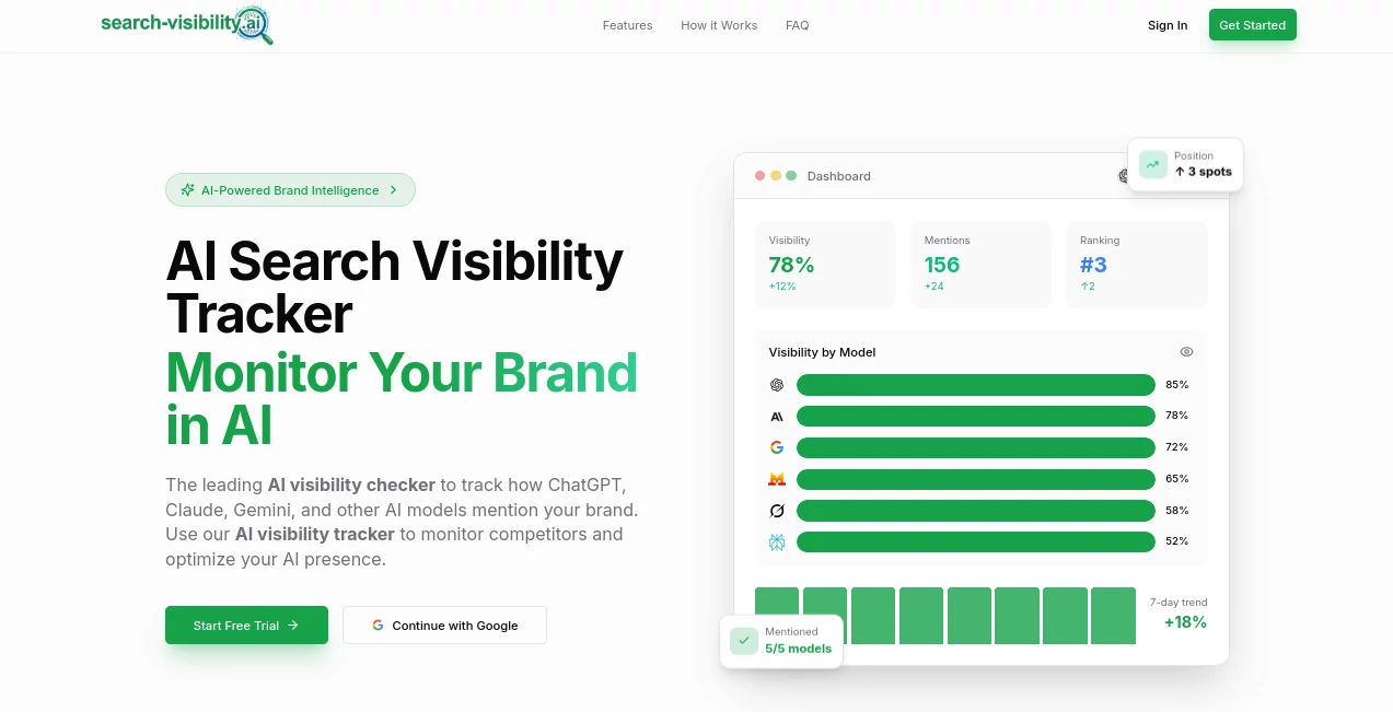 Screenshot of AI Search Visibility – An AI tool in the ,AI Research Tool ,AI Analytics Assistant ,AI SEO Assistant ,AI Marketing Plan Generator  category, showcasing its interface and key features.