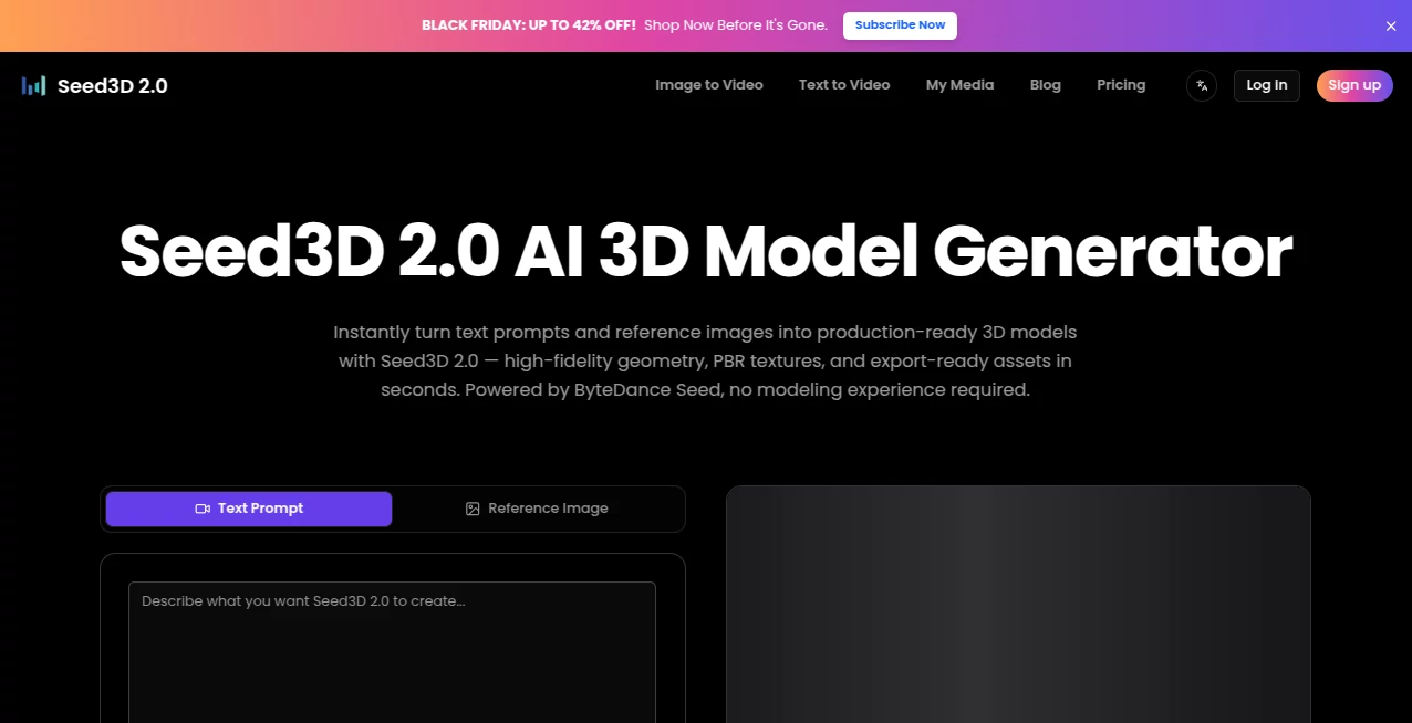 Screenshot of Seed3D 2.0 – An AI tool in the ,AI Design Assistant ,AI 3D Model Generator ,AI Content Generator ,AI Image to 3D Model  category, showcasing its interface and key features.