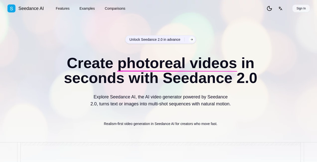 Screenshot of Seedance AI – An AI tool in the ,AI Animated Video ,AI Image to Video ,AI Video Generator ,AI Text to Video  category, showcasing its interface and key features.