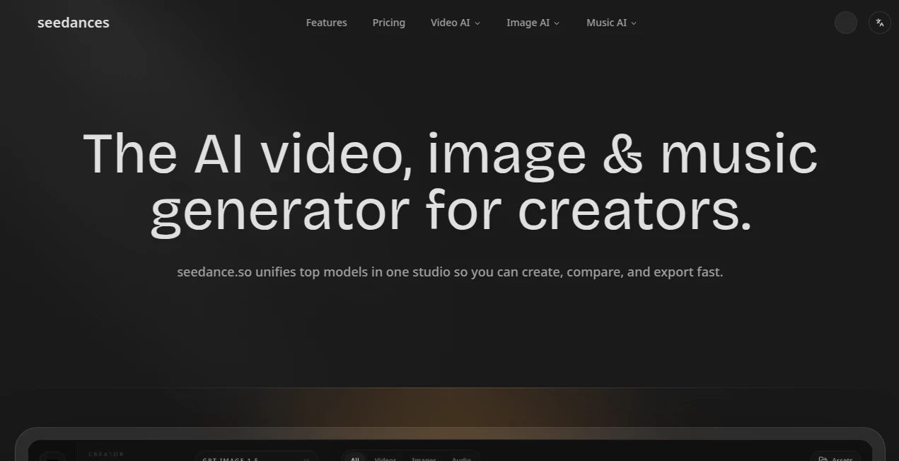 Screenshot of Seedance – An AI tool in the ,AI Image to Video ,AI Video Generator ,AI Music Generator ,AI Text to Video  category, showcasing its interface and key features.