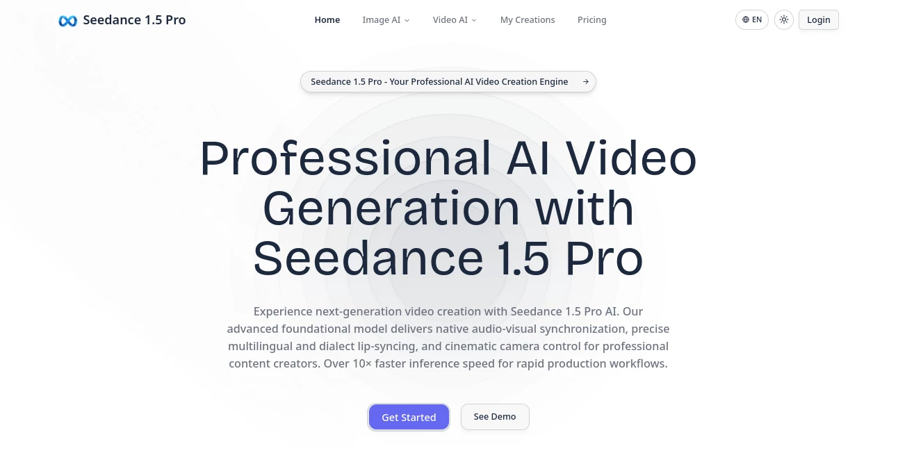 Screenshot of Seedance 1.5 Pro – An AI tool in the ,AI Animated Video ,AI Music Video Generator ,AI Text to Video ,AI Video Generator  category, showcasing its interface and key features.