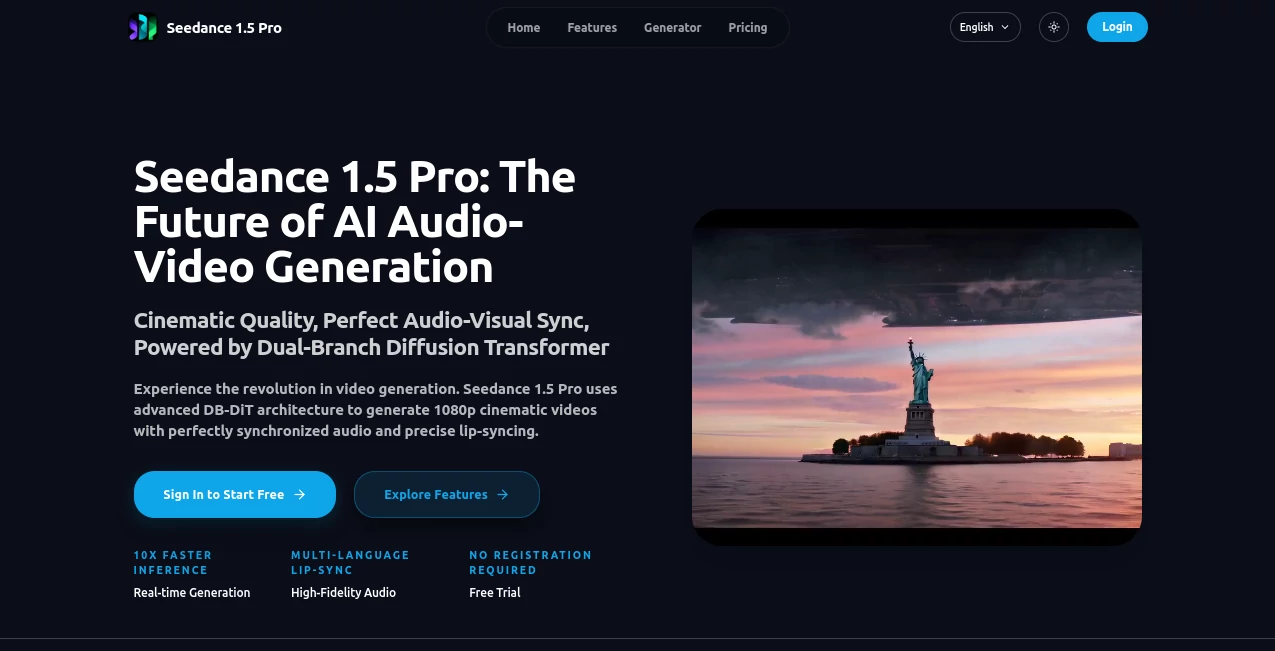 Screenshot of Seedance 1.5 Pro – An AI tool in the ,AI Image to Video ,AI Music Video Generator ,AI Text to Video ,AI Video Generator  category, showcasing its interface and key features.