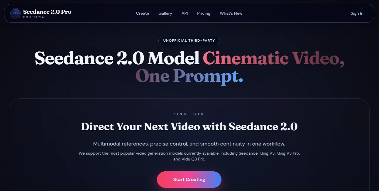 Screenshot of seedance2-pro – An AI tool in the ,AI Animated Video ,AI Image to Video ,AI Video Generator ,AI Text to Video  category, showcasing its interface and key features.
