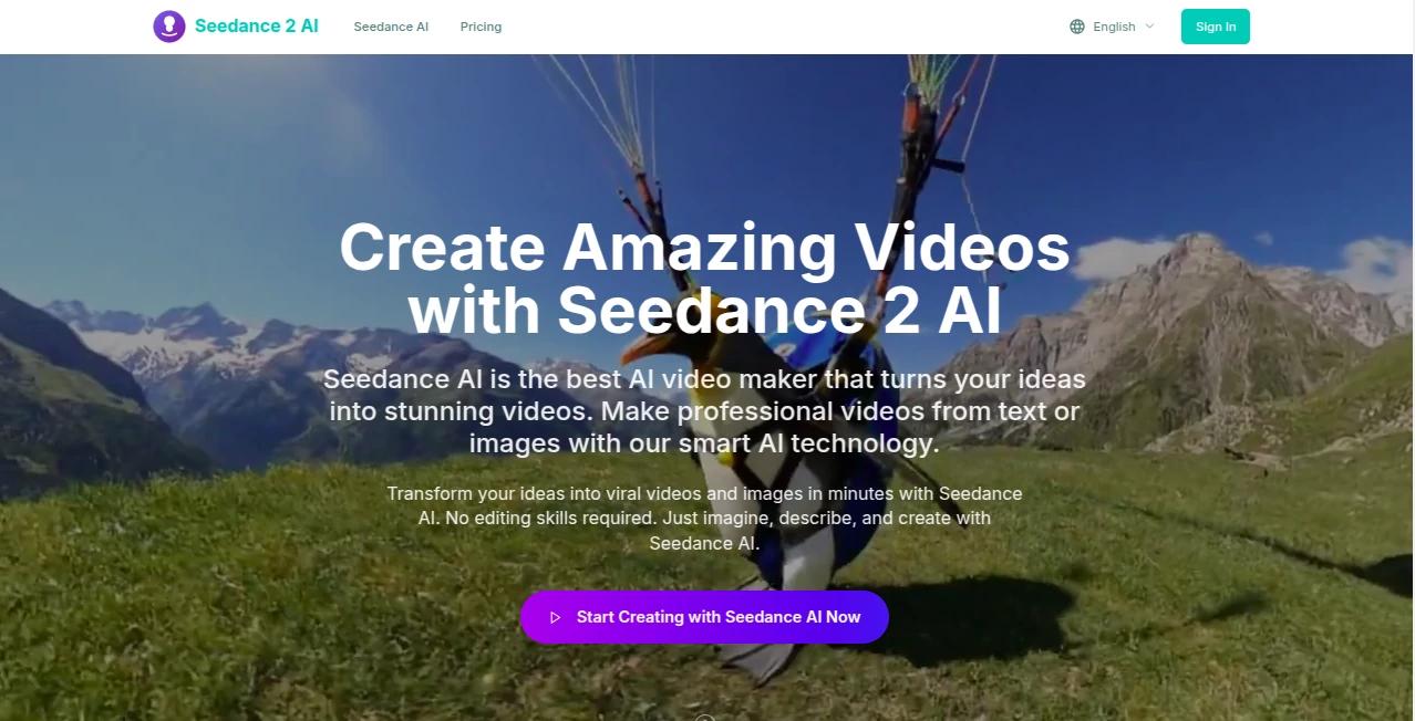 Screenshot of Seedance 2 AI – An AI tool in the ,AI Content Generator ,AI Animated Video ,AI Image to Video ,AI Video Generator  category, showcasing its interface and key features.