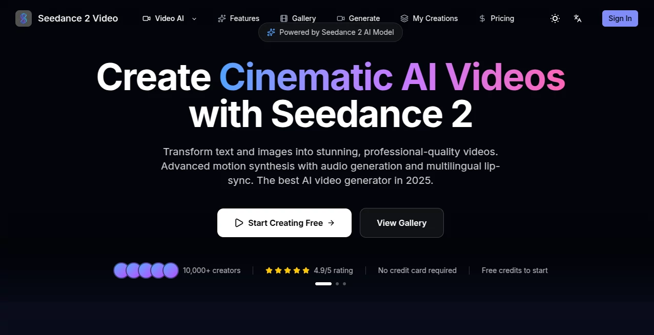 Screenshot of Seedance 2 Video – An AI tool in the ,AI Animated Video ,AI Image to Video ,AI Text to Video ,AI Video Generator  category, showcasing its interface and key features.