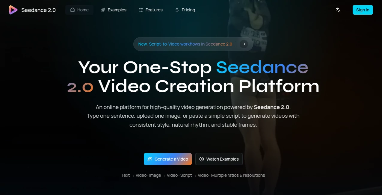 Screenshot of Seedance 2.0 – An AI tool in the ,AI Animated Video ,AI Image to Video ,AI Video Generator ,AI Text to Video  category, showcasing its interface and key features.