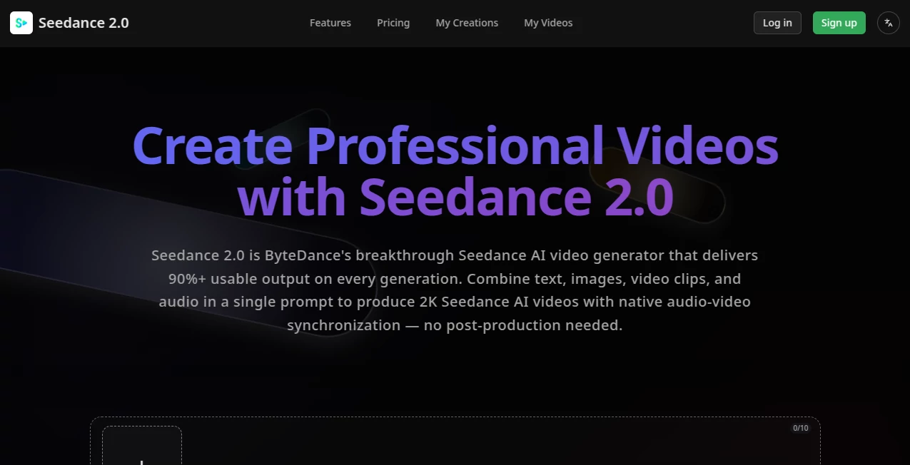 Screenshot of Seedance 2.0 Video Studio – An AI tool in the ,AI Animated Video ,AI Image to Video ,AI Video Generator ,AI Text to Video  category, showcasing its interface and key features.