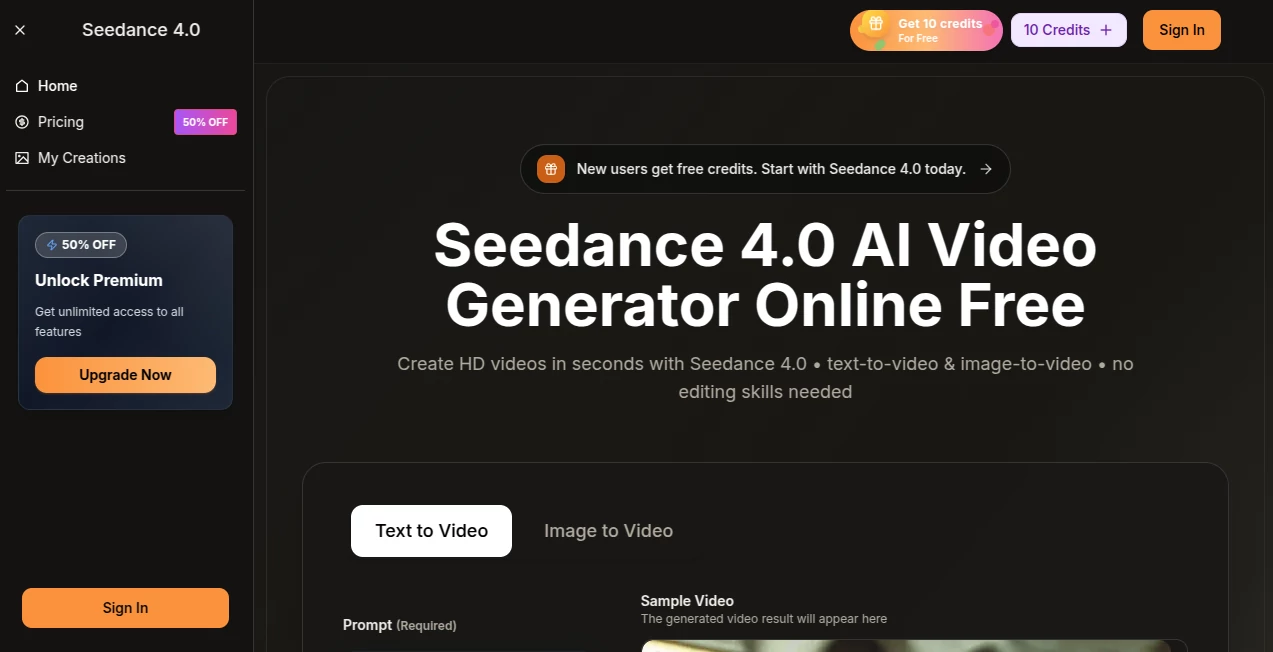 Screenshot of seedance 2 – An AI tool in the ,AI Animated Video ,AI Image to Video ,AI Video Generator ,AI Text to Video  category, showcasing its interface and key features.