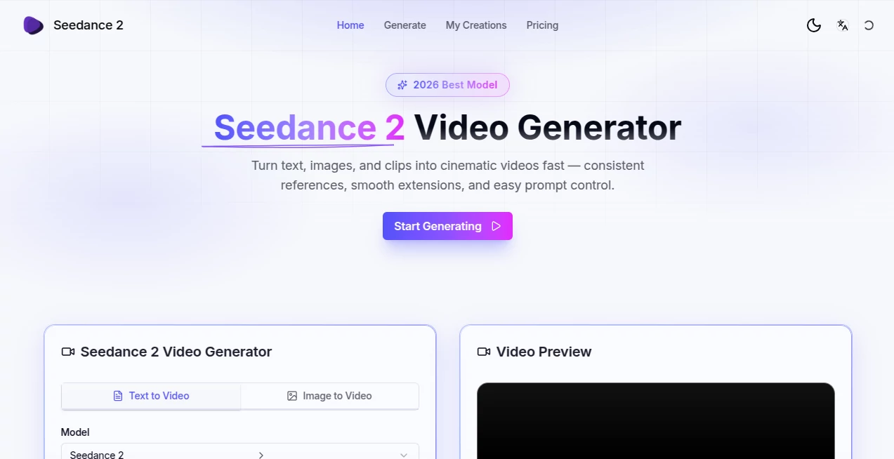 Screenshot of Seedance 2.0 – An AI tool in the ,AI Animated Video ,AI Image to Video ,AI Video Generator ,AI Text to Video  category, showcasing its interface and key features.