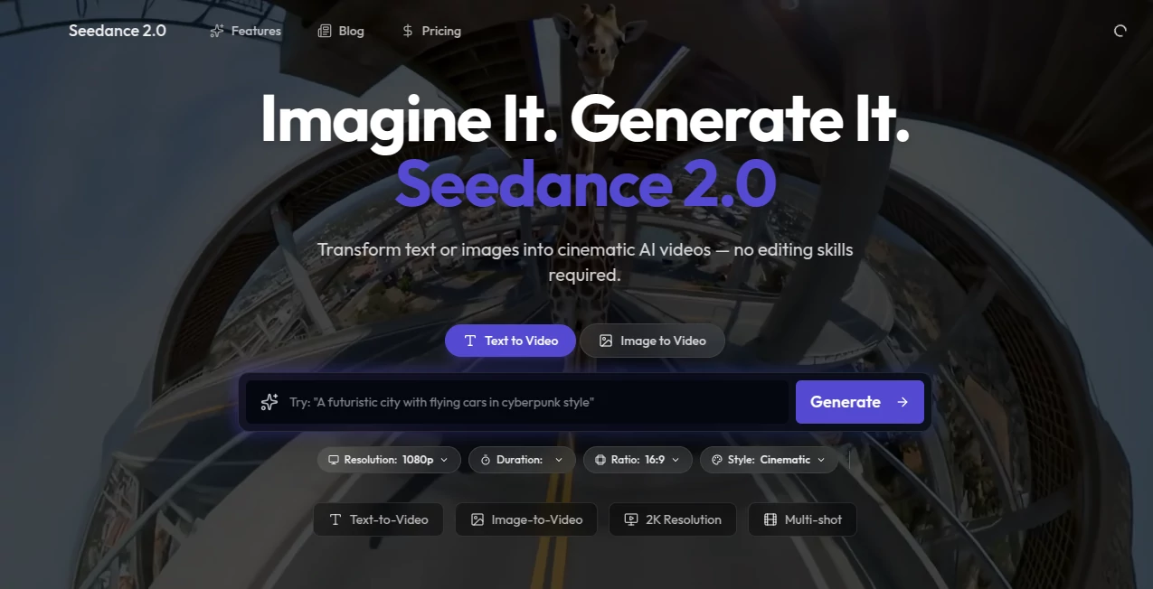 Screenshot of Seedance 2.0 – An AI tool in the ,AI Animated Video ,AI Image to Video ,AI Text to Video ,AI Video Generator  category, showcasing its interface and key features.