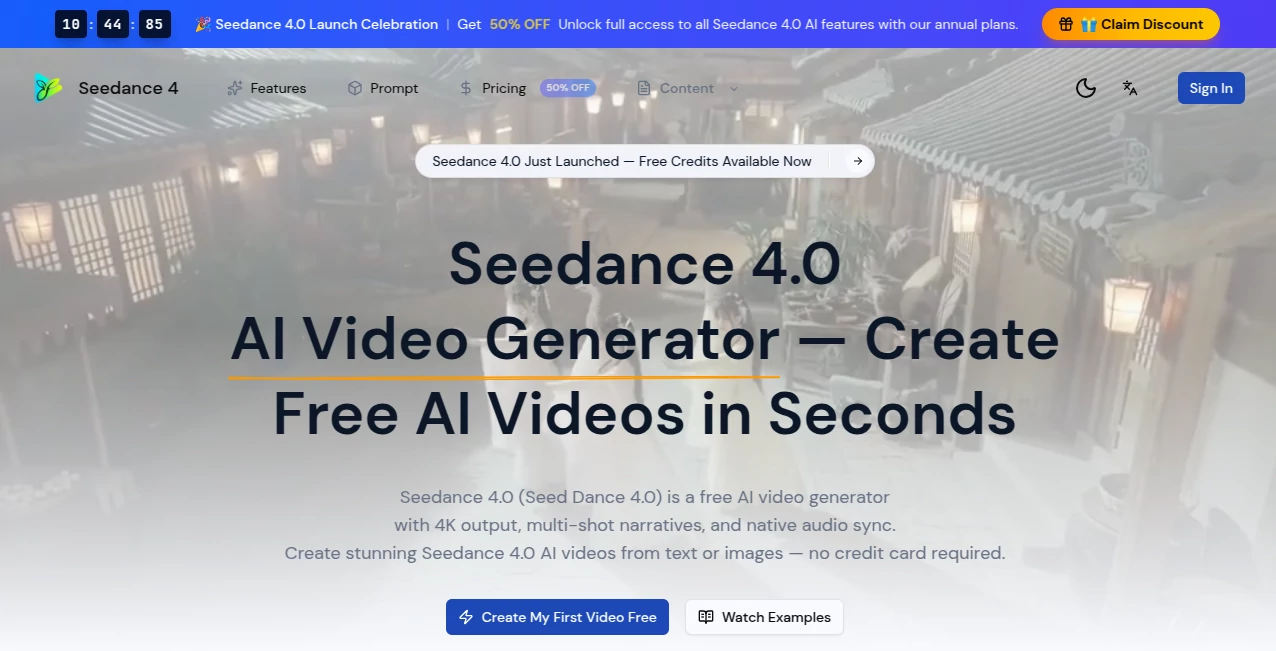 Screenshot of Seedance 4.0 – An AI tool in the ,AI Animated Video ,AI Image to Video ,AI Video Generator ,AI Text to Video  category, showcasing its interface and key features.