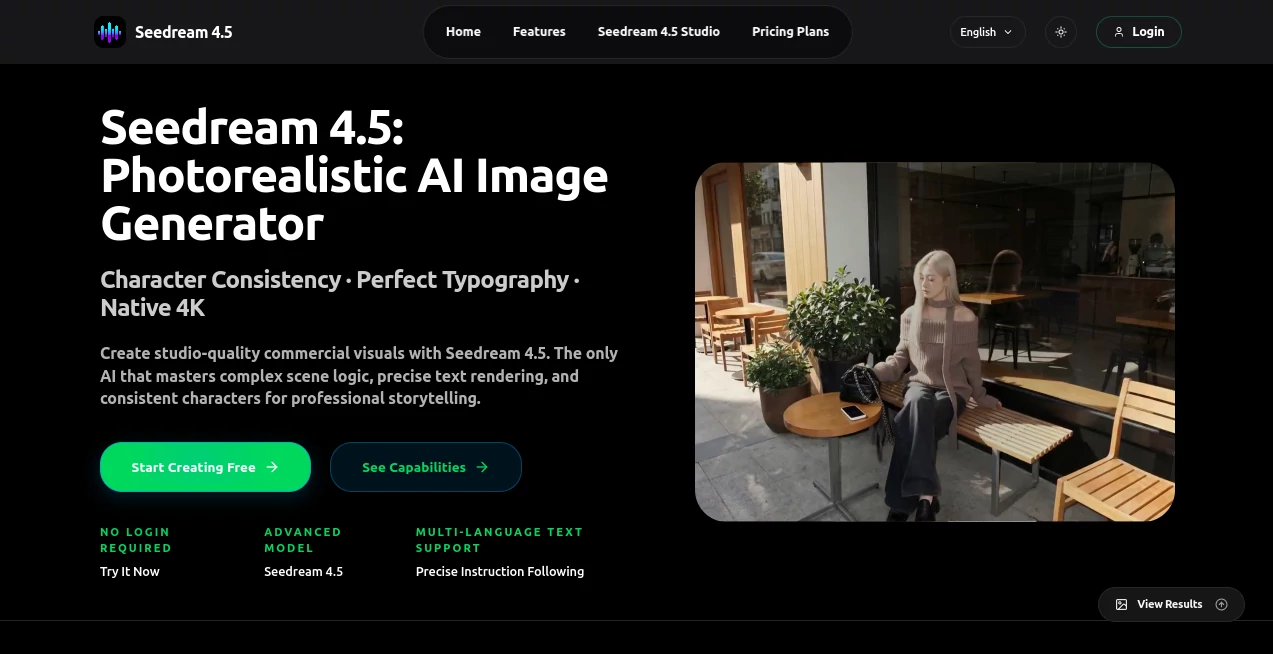 Screenshot of Seedream 4.5 – An AI tool in the ,AI Text to Image ,AI Photo & Image Generator ,AI Art Generator ,AI Design Generator  category, showcasing its interface and key features.