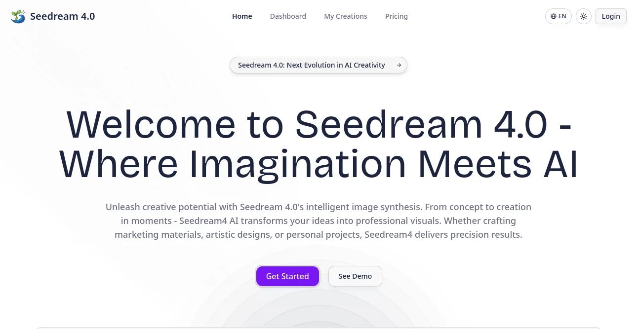 Screenshot of Seedream 4.0 – An AI tool in the ,AI Photo & Image Generator  category, showcasing its interface and key features.