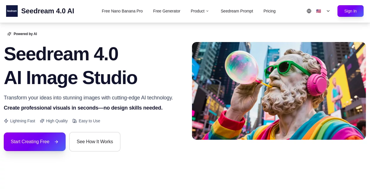 Screenshot of Seedream 4.0 AI – An AI tool in the ,AI Photo & Image Generator ,AI Image to Video ,AI Video Generator ,AI Text to Image  category, showcasing its interface and key features.