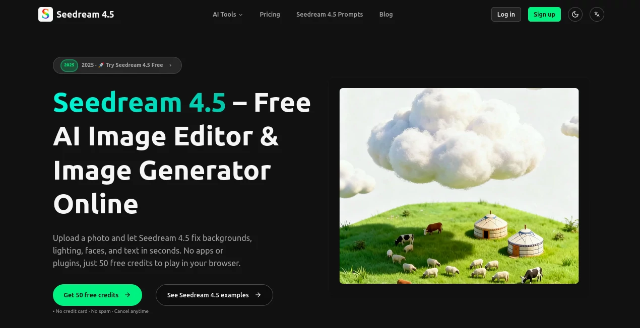 Screenshot of Seedream 4.5 – An AI tool in the ,Photo & Image Editor ,AI Photo Enhancer ,AI Photo Restoration ,AI Background Remover  category, showcasing its interface and key features.