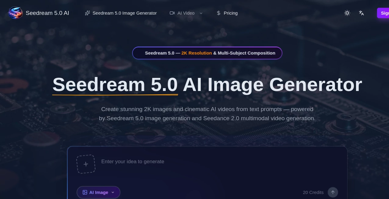 Screenshot of Seedream 5.0 – An AI tool in the ,AI Text to Image ,AI Image to Image ,AI Art Generator ,AI Design Generator  category, showcasing its interface and key features.