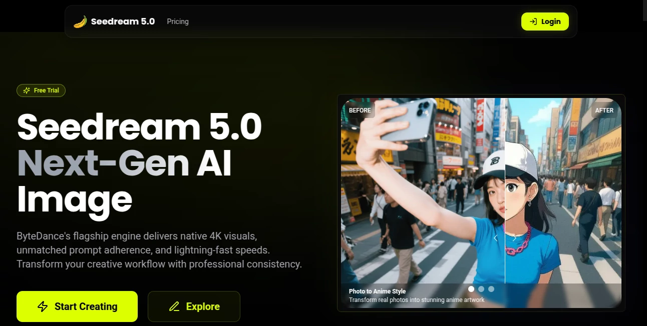 Screenshot of seedream 5 – An AI tool in the ,AI Animated Video ,AI Image to Video ,AI Video Generator ,AI Text to Video  category, showcasing its interface and key features.