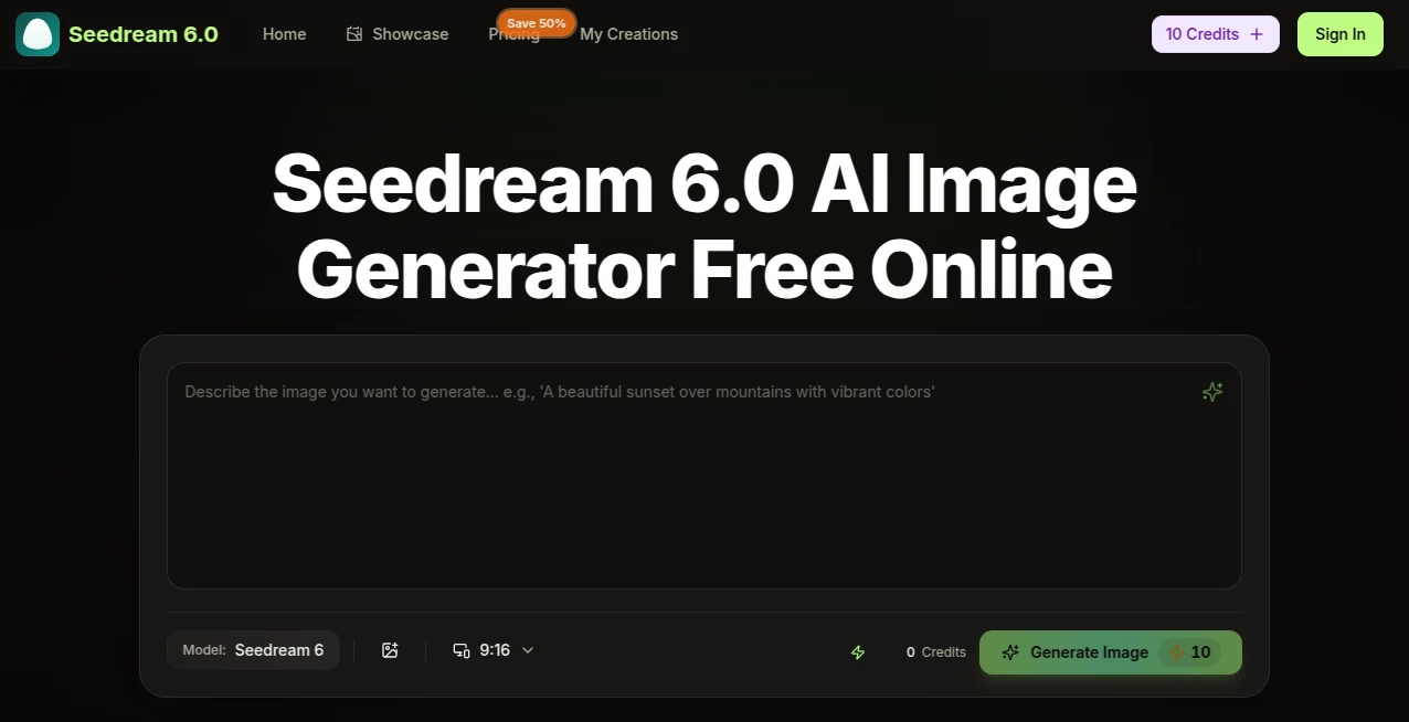 Screenshot of seedream 6 – An AI tool in the ,AI Photo & Image Generator ,AI Art Generator ,AI Design Generator ,AI Image to Image  category, showcasing its interface and key features.