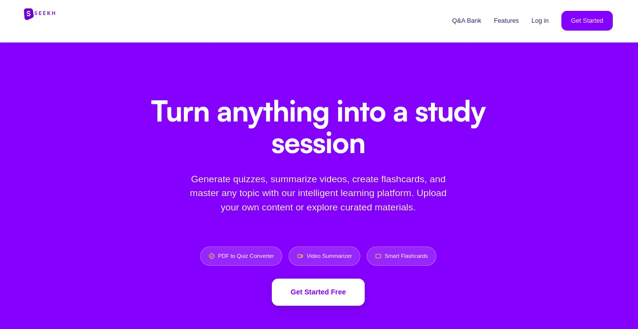Screenshot of Seekh – An AI tool in the ,AI Homework Helper ,AI Tutorial ,AI Course ,AI Education Assistant  category, showcasing its interface and key features.
