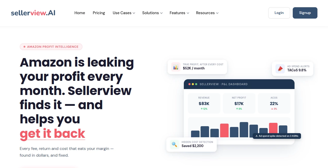Screenshot of Sellerview.ai – An AI tool in the ,AI Research Tool ,AI Analytics Assistant ,AI E-commerce Assistant ,Business  category, showcasing its interface and key features.