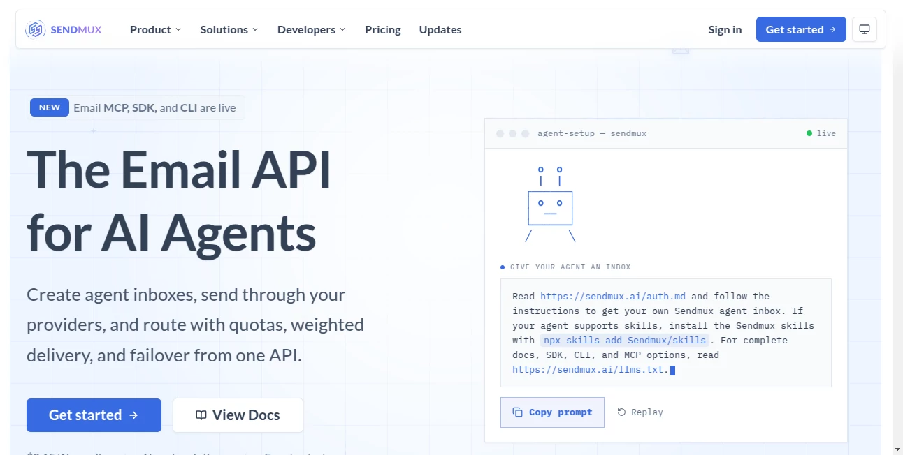 Screenshot of Sendmux – An AI tool in the ,AI API Design ,AI Developer Tools ,AI Email Assistant ,AI Productivity Tools  category, showcasing its interface and key features.