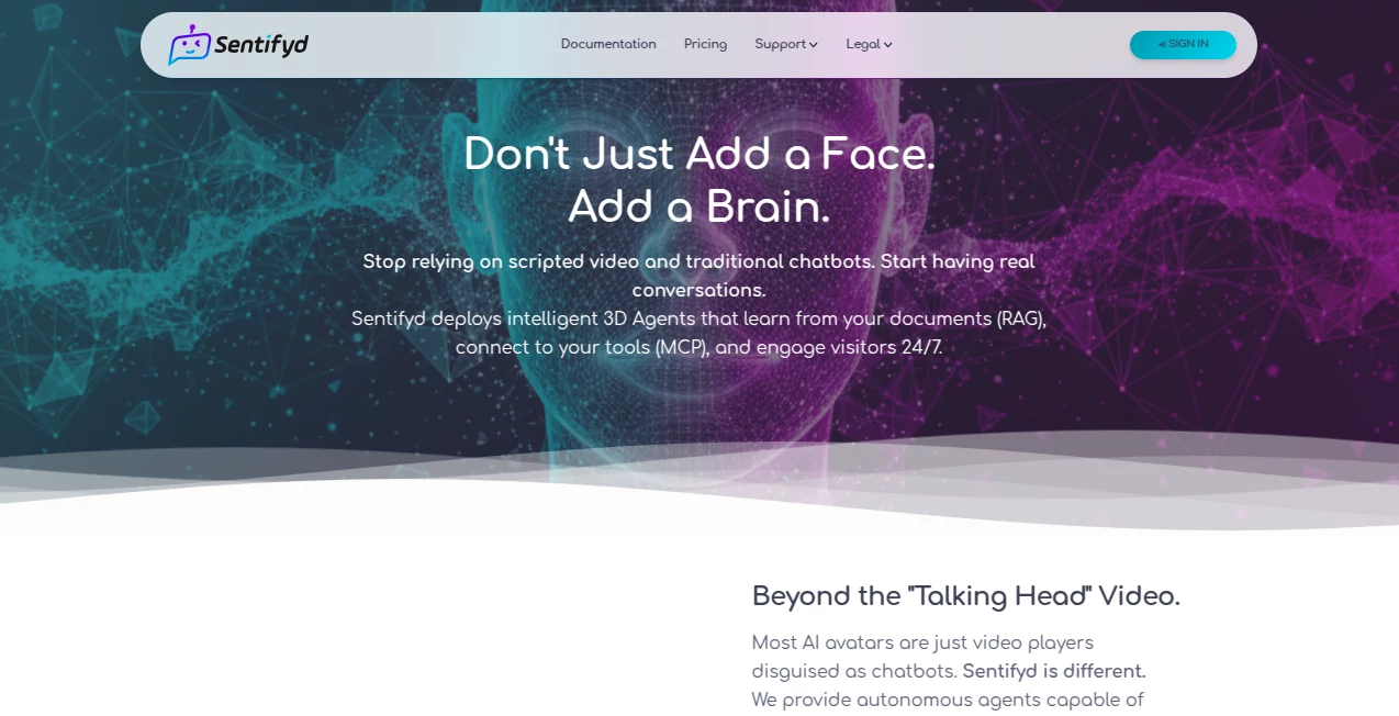 Screenshot of Sentifyd – An AI tool in the ,AI Customer Service Assistant ,AI Chatbot ,AI Life Assistant ,AI 3D Model Generator  category, showcasing its interface and key features.