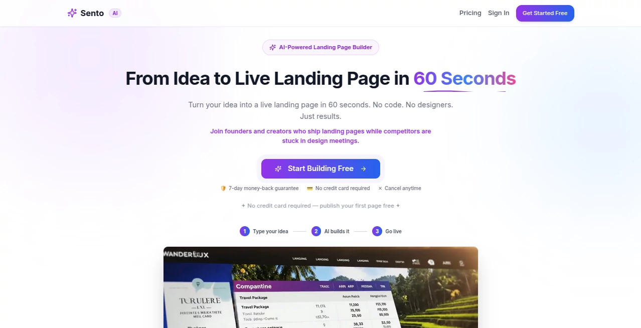 Screenshot of Sento AI – An AI tool in the ,AI Website Builder ,AI No-Code & Low-Code ,AI Website Designer ,AI Design Generator  category, showcasing its interface and key features.