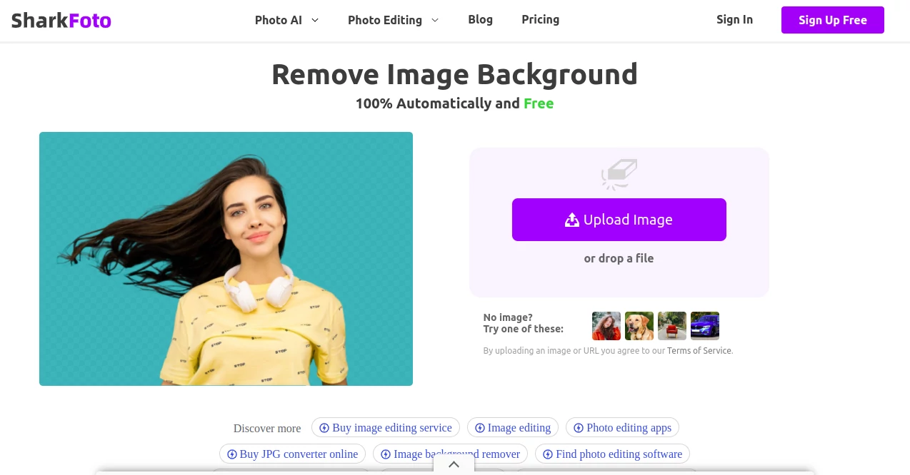 Screenshot of SharkFoto – An AI tool in the ,Photo & Image Editor ,AI Photo Enhancer ,AI Background Remover  category, showcasing its interface and key features.