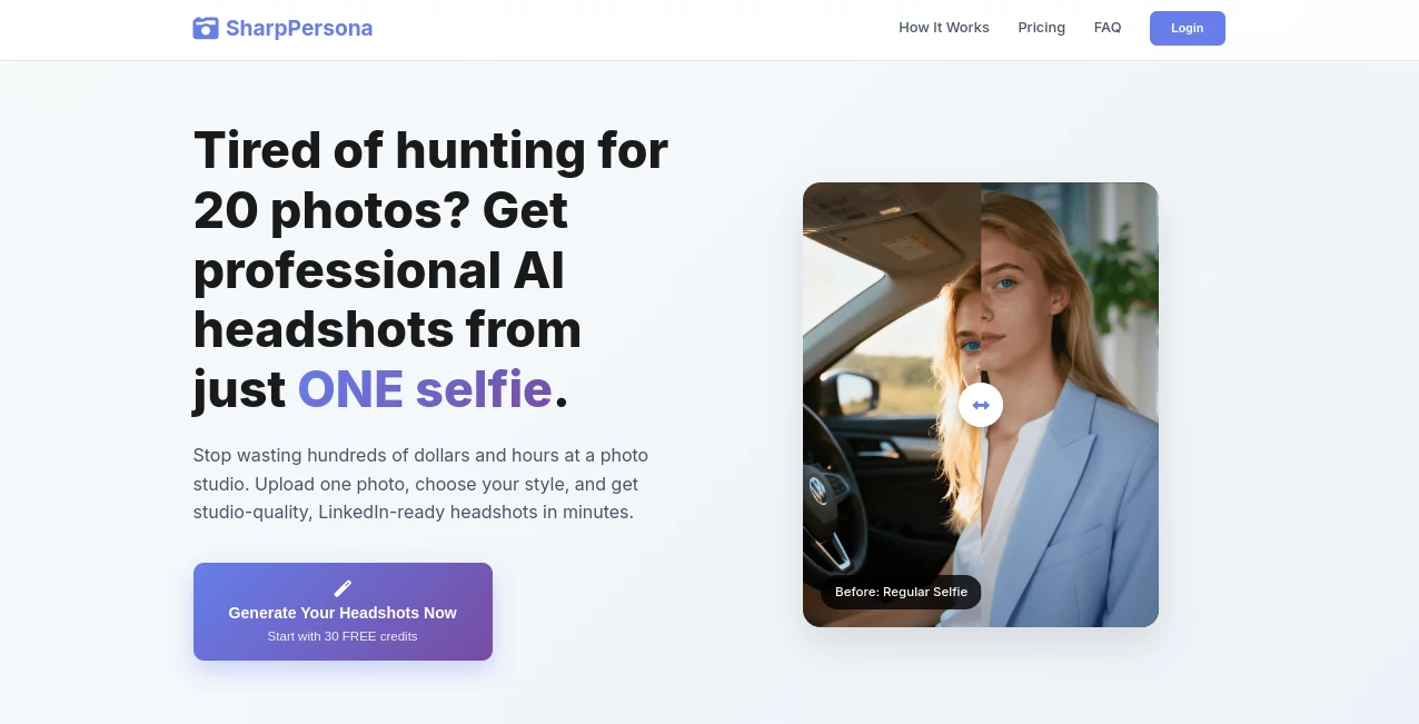 Screenshot of SharpPersona – An AI tool in the ,AI Photo & Image Generator ,Photo & Image Editor ,AI Photography ,AI Selfie & Portrait  category, showcasing its interface and key features.