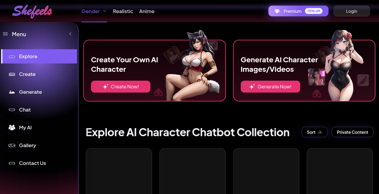 Screenshot of SheFeels AI – An AI tool in the ,AI Chatbot ,AI Girlfriend ,AI Character ,AI Life Assistant  category, showcasing its interface and key features.