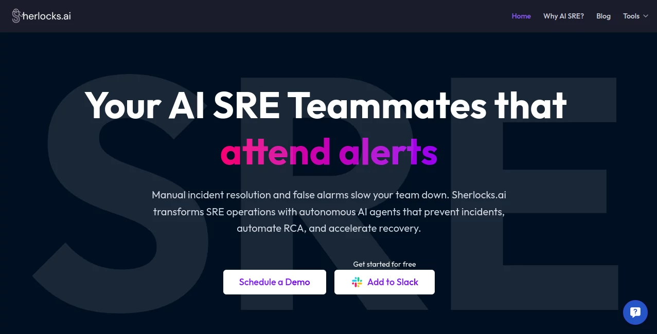 Screenshot of sherlocks.ai – An AI tool in the ,AI DevOps Assistant ,AI Monitor & Report Builder ,AI Log Management ,AI Workflow Management  category, showcasing its interface and key features.