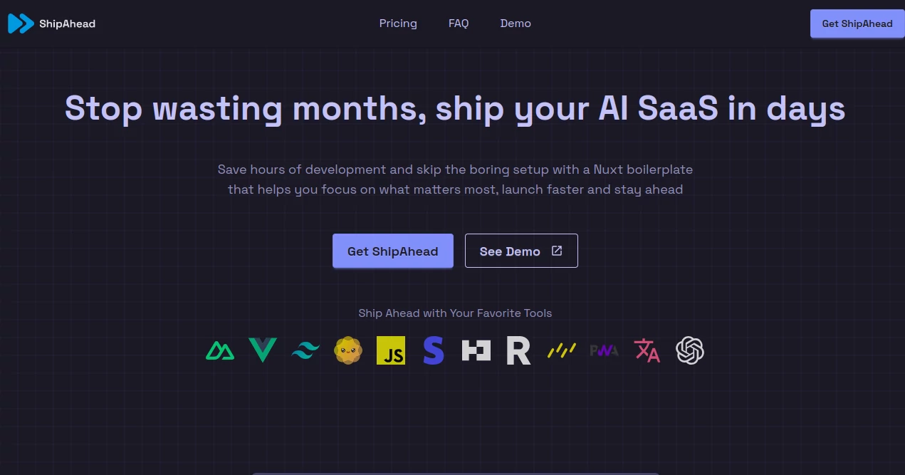 Screenshot of ShipAhead – An AI tool in the ,AI Landing Page Builder ,AI App Builder ,AI No-Code & Low-Code ,AI Developer Tools  category, showcasing its interface and key features.