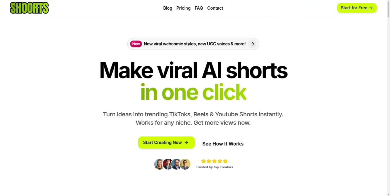 Screenshot of Shoorts AI – An AI tool in the ,AI Video Editor ,AI UGC Video Generator ,AI Video Generator ,AI Short Clips Generator  category, showcasing its interface and key features.