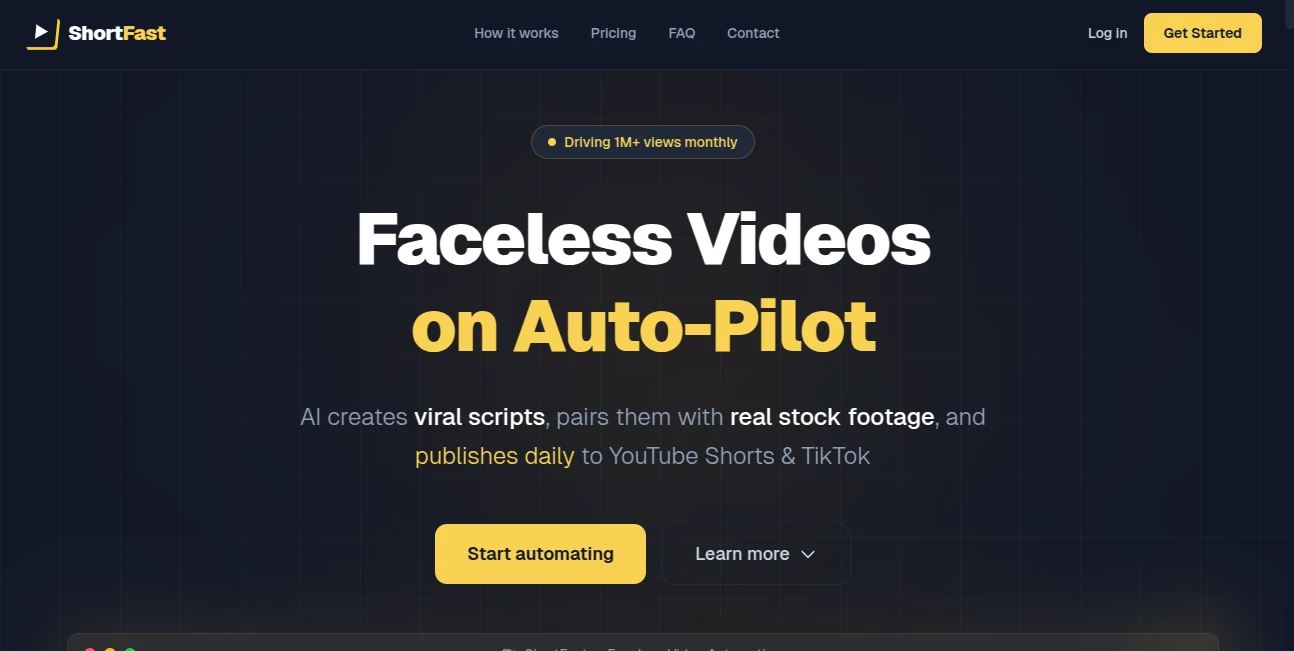 Screenshot of ShortFast – An AI tool in the ,AI Animated Video ,AI Text to Video ,AI Video Generator ,AI Short Clips Generator  category, showcasing its interface and key features.