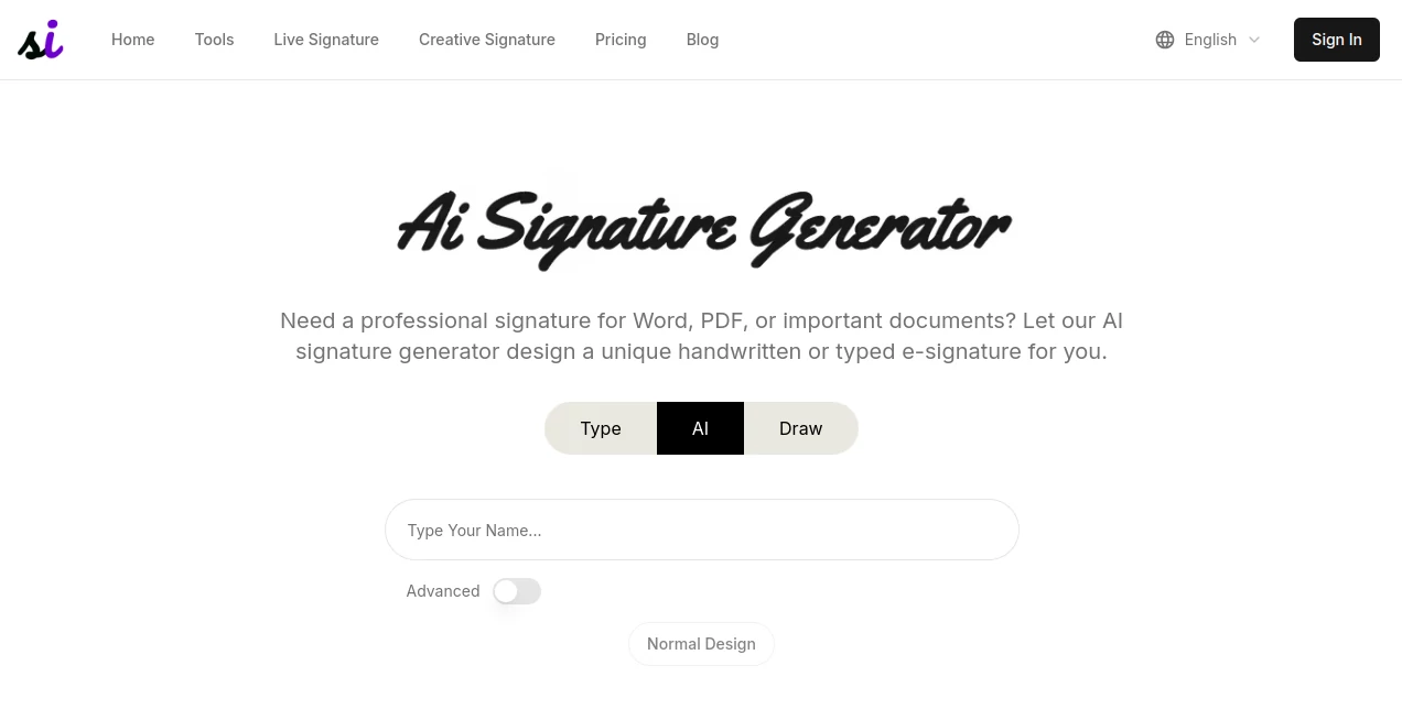 Screenshot of Signature Generator – An AI tool in the ,AI Illustration Generator ,AI Logo Generator ,AI Design Generator ,AI Font  category, showcasing its interface and key features.