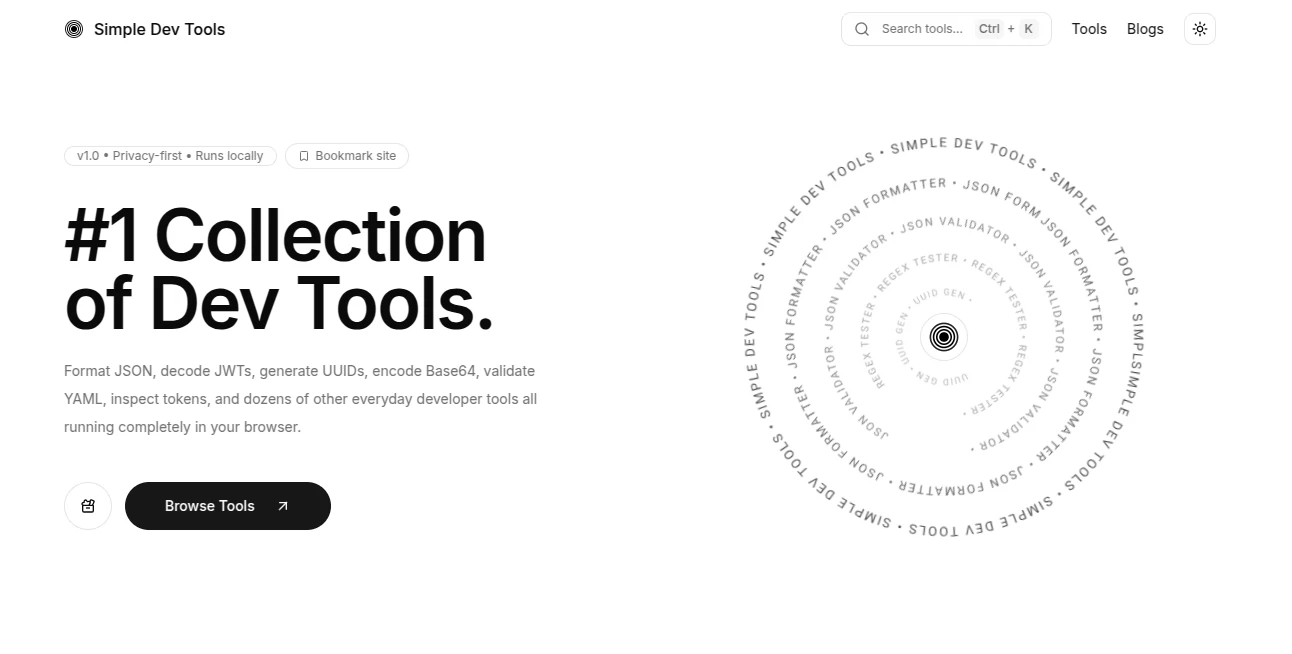 Screenshot of Simple Dev Tools – An AI tool in the ,AI Code Assistant ,AI API Design ,AI Developer Docs ,AI Developer Tools  category, showcasing its interface and key features.